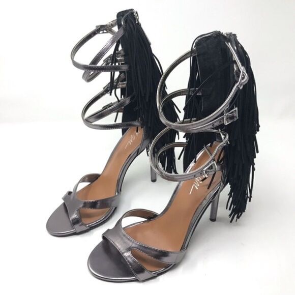 Nasty Gal Shoes - Nasty Gal String Your Heart Out Fringe Tassel Pewter Silver Stiletto Heels